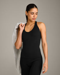 SoftMotion™ Racer Back Vest with Built in Bra Shelf with Grey Logo | Black