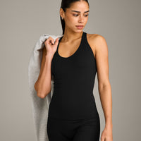 SoftMotion™ Racer Back Vest with Built in Bra Shelf with Grey Logo | Black