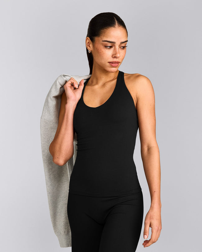 SoftMotion™ Racer Back Tank Top with Built in Bra Shelf | Black