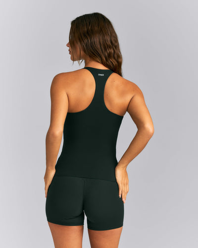 SoftMotion™ Racer Back Tank Top with Built in Bra Shelf | Emerald Noir