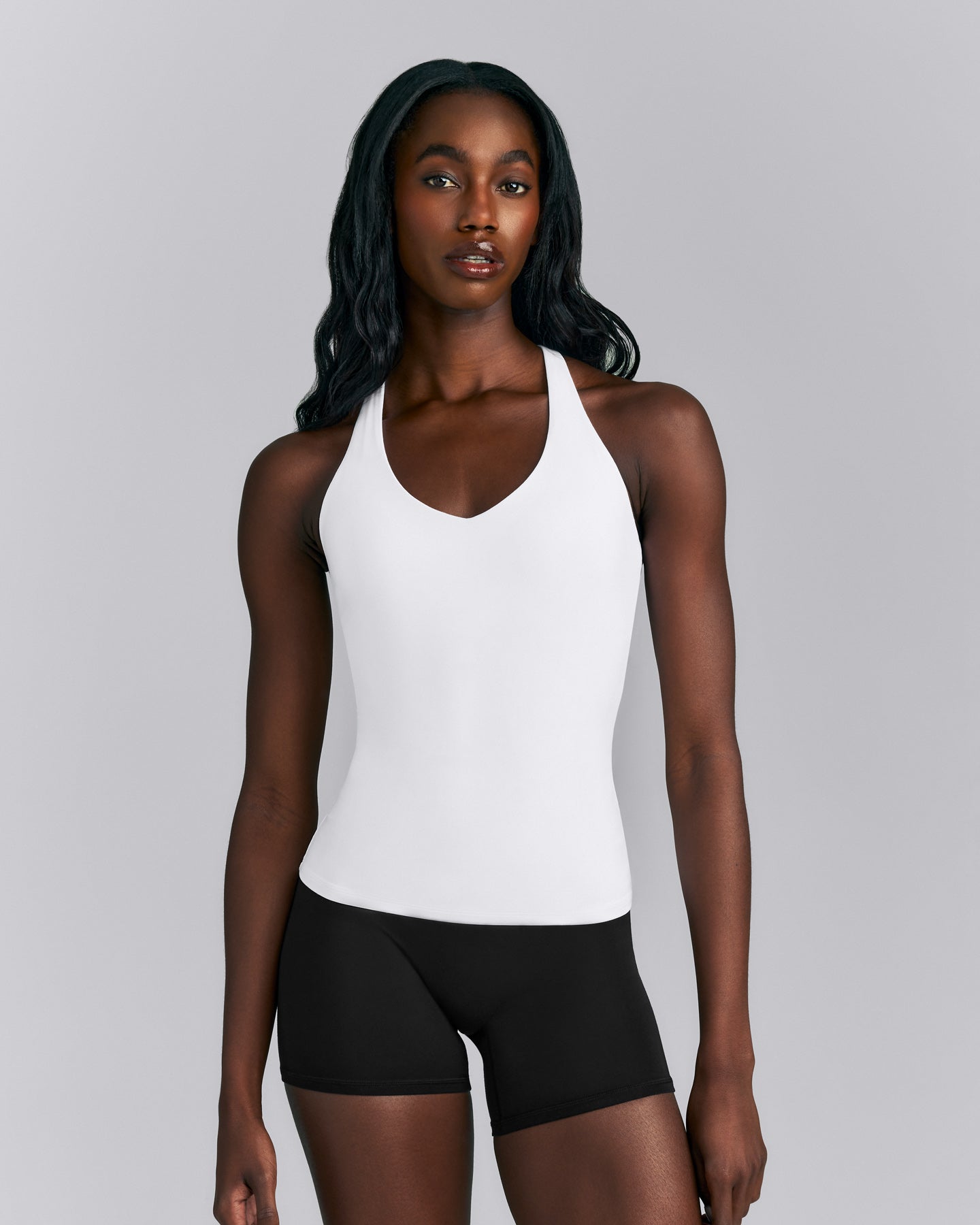 SoftMotion™ Racer Back Tank Top with Built in Bra Shelf | White