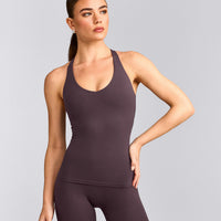SoftMotion™ Racer Back Tank Top with Built in Bra Shelf | Dark Umber Brown