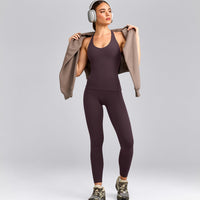 SoftMotion™ Racer Back Tank Top with Built in Bra Shelf | Dark Umber Brown