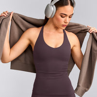 SoftMotion™ Racer Back Tank Top with Built in Bra Shelf | Dark Umber Brown