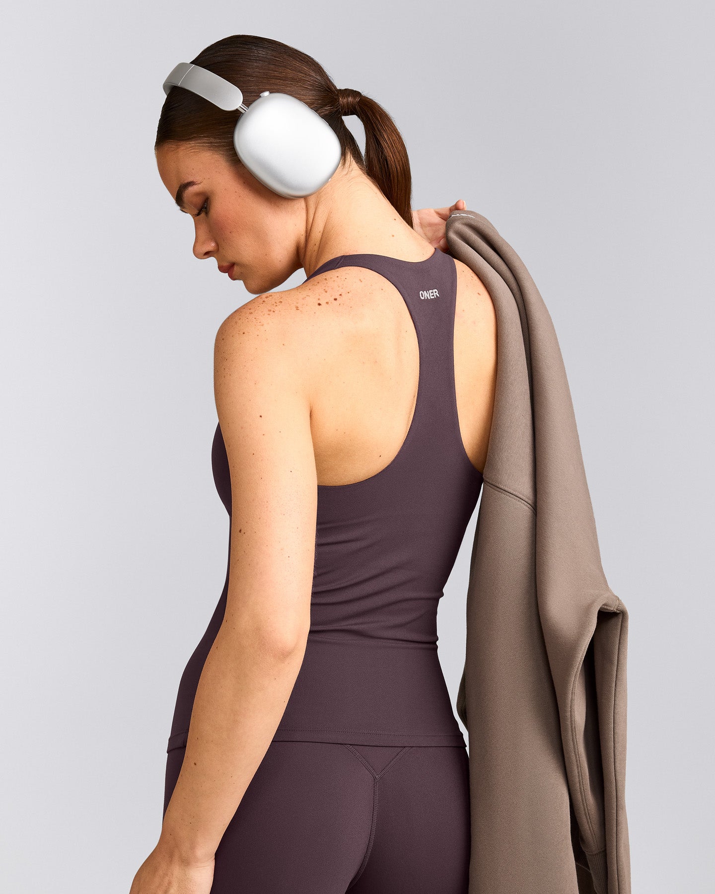 SoftMotion™ Racer Back Tank Top with Built in Bra Shelf | Dark Umber Brown