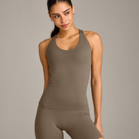 SoftMotion™ Racer Back Vest with Built in Bra Shelf with Grey Logo | Moss Brown
