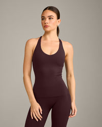 SoftMotion™ Racer Back Vest with Built in Bra Shelf with Grey Logo | Plum Brown