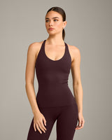 SoftMotion™ Racer Back Vest with Built in Bra Shelf with Grey Logo | Plum Brown