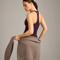 SoftMotion™ Racer Back Vest with Built in Bra Shelf with Grey Logo | Plum Brown