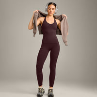 SoftMotion™ Racer Back Vest with Built in Bra Shelf with Grey Logo | Plum Brown