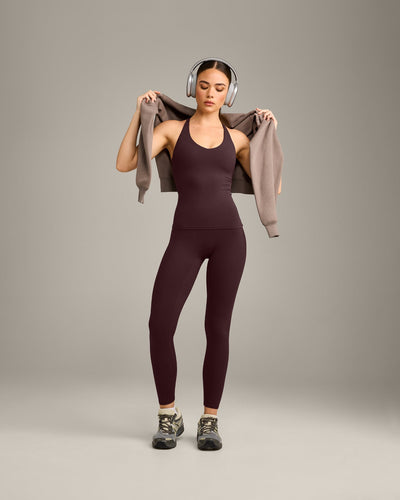 SoftMotion™ Racer Back Vest with Built in Bra Shelf with Grey Logo | Plum Brown