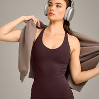 SoftMotion™ Racer Back Vest with Built in Bra Shelf with Grey Logo | Plum Brown