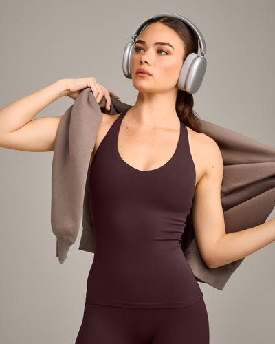 SoftMotion™ Racer Back Vest with Built in Bra Shelf with Grey Logo | Plum Brown