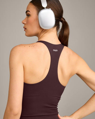 SoftMotion™ Racer Back Vest with Built in Bra Shelf with Grey Logo | Plum Brown