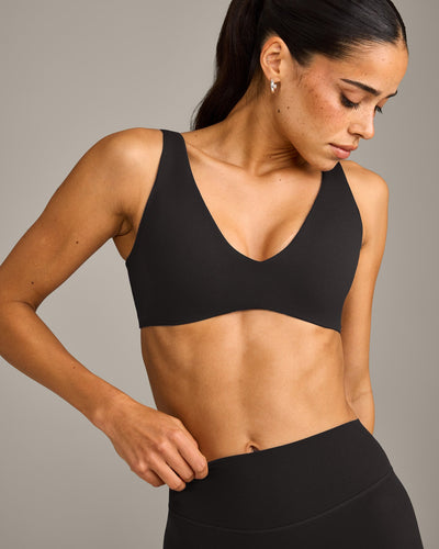 SoftMotion™ Scoop Back Bralette with Grey Logo | Black