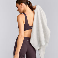 SoftMotion™ Scoop Back Bralette with Grey Logo | Dark Umber Brown