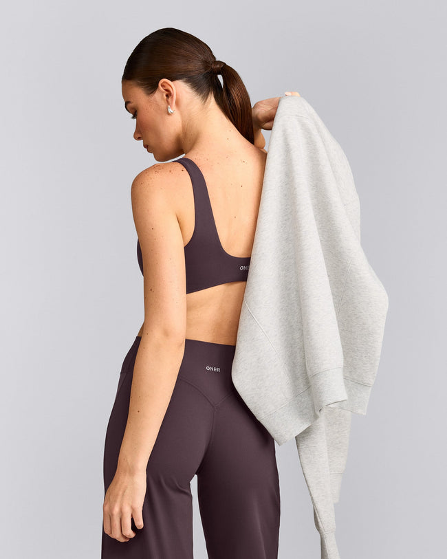 SoftMotion™ Scoop Back Bralette with Grey Logo | Dark Umber Brown