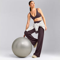SoftMotion™ Scoop Back Bralette with Grey Logo | Dark Umber Brown