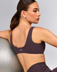 SoftMotion™ Scoop Back Bralette with Grey Logo | Dark Umber Brown