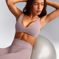 SoftMotion™ Scoop Back Bralette with White Logo | Dusty Purple