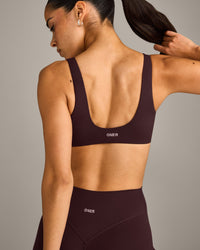 SoftMotion™ Scoop Back Bralette with Grey Logo | Plum Brown