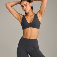 SoftMotion™ Scoop Back Bralette with Grey Logo | Coal