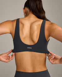 SoftMotion™ Scoop Back Bralette with Grey Logo | Coal