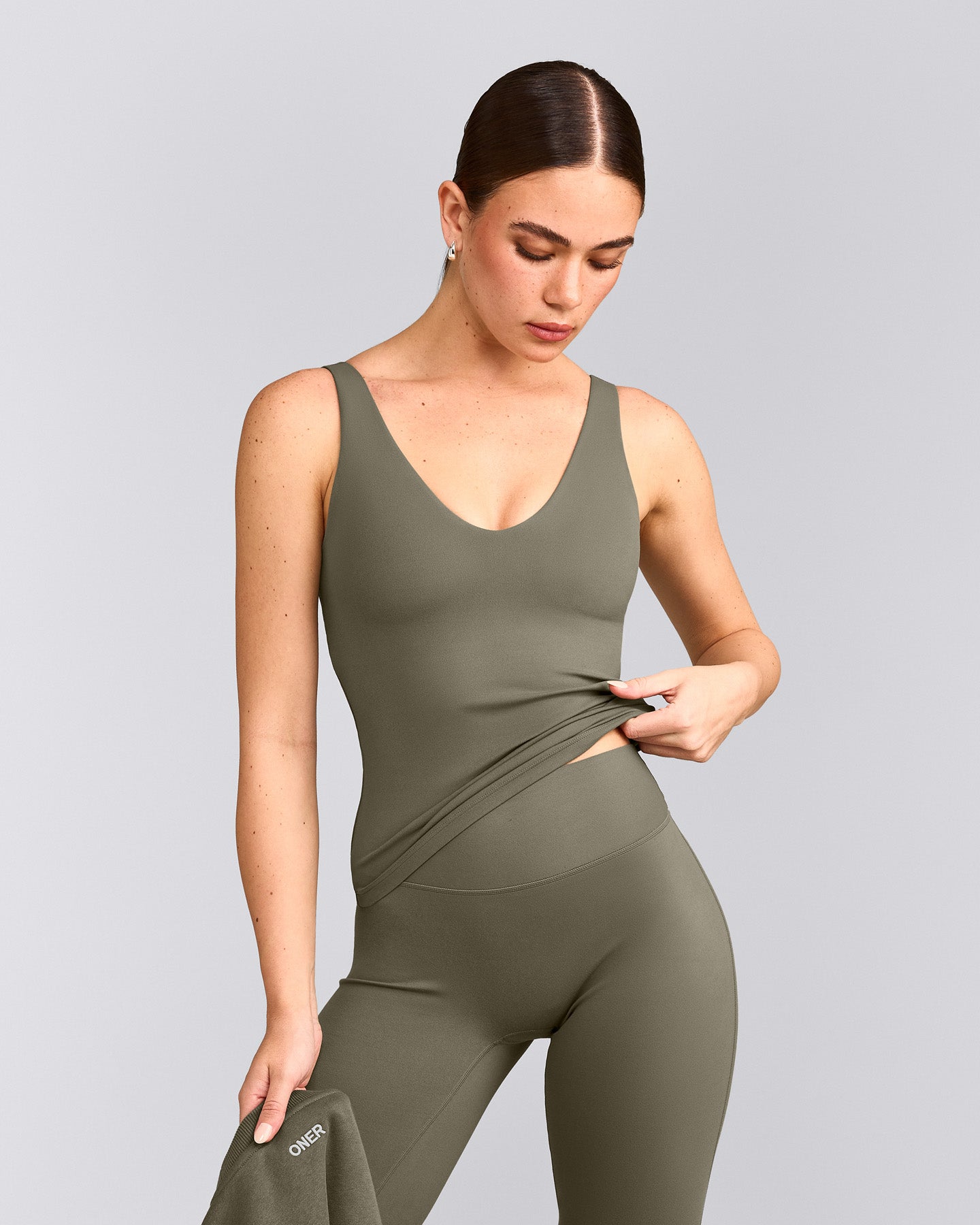 SoftMotion™ Scoop Neck Tank Top with Grey Logo | Alpine Green