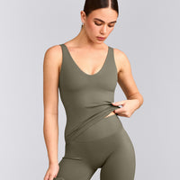 SoftMotion™ Scoop Neck Tank Top with Grey Logo | Alpine Green