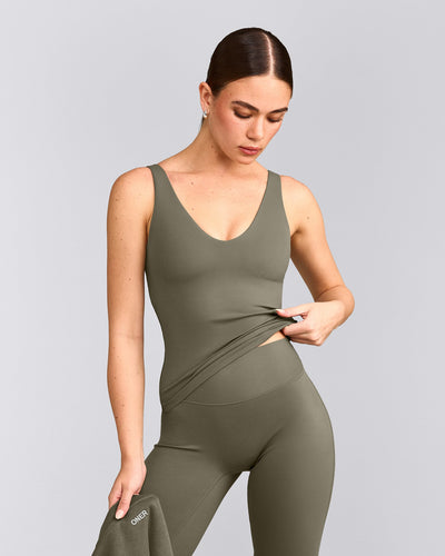 SoftMotion™ Scoop Neck Tank Top with Grey Logo | Alpine Green