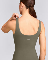 SoftMotion™ Scoop Neck Tank Top with Grey Logo | Alpine Green