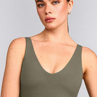 SoftMotion™ Scoop Neck Tank Top with Grey Logo | Alpine Green