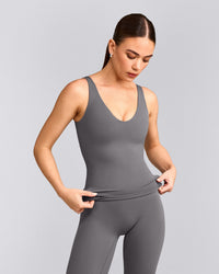 SoftMotion™ Scoop Neck Tank Top with Grey Logo | Ash Grey