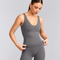 SoftMotion™ Scoop Neck Tank Top with Grey Logo | Ash Grey