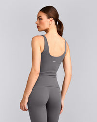 SoftMotion™ Scoop Neck Tank Top with Grey Logo | Ash Grey