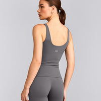 SoftMotion™ Scoop Neck Tank Top with Grey Logo | Ash Grey