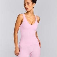 SoftMotion™ Scoop Neck Tank Top with Grey Logo | Chalk Pink