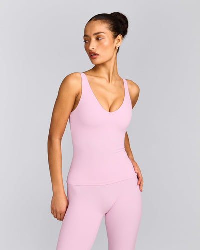 SoftMotion™ Scoop Neck Tank Top with Grey Logo | Chalk Pink