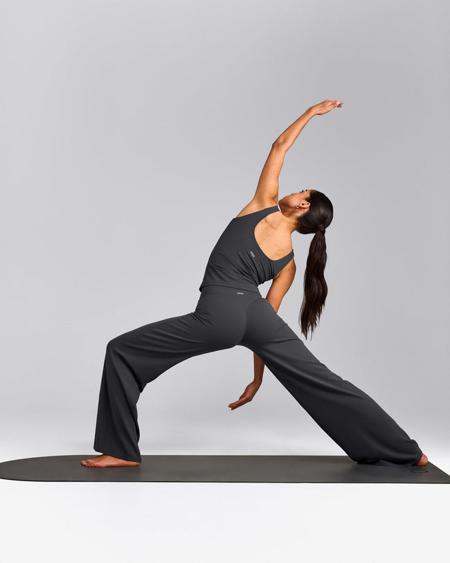 SoftMotion™ Scoop Neck Tank Top with Grey Logo | Coal
