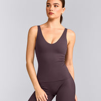 SoftMotion™ Scoop Neck Tank Top with Grey Logo | Dark Umber Brown