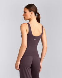 SoftMotion™ Scoop Neck Tank Top with Grey Logo | Dark Umber Brown
