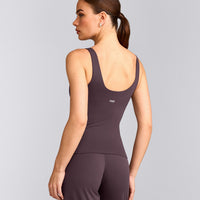 SoftMotion™ Scoop Neck Tank Top with Grey Logo | Dark Umber Brown