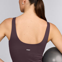 SoftMotion™ Scoop Neck Tank Top with Grey Logo | Dark Umber Brown