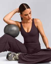 SoftMotion™ Scoop Neck Tank Top with Grey Logo | Dark Umber Brown