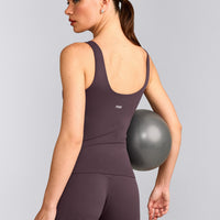 SoftMotion™ Scoop Neck Tank Top with Grey Logo | Dark Umber Brown