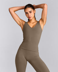 SoftMotion™ Scoop Neck Tank Top with Grey Logo | Moss Brown