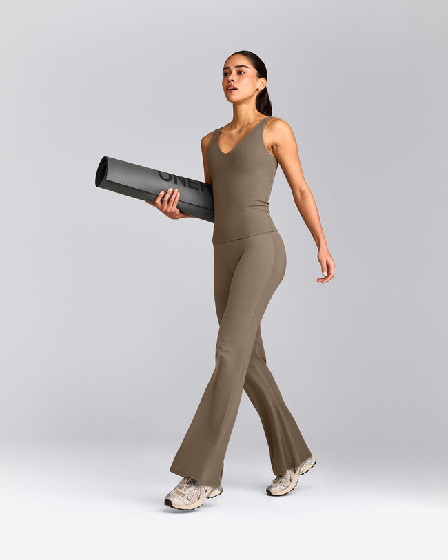 SoftMotion™ Scoop Neck Tank Top with Grey Logo | Moss Brown