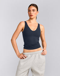 SoftMotion™ Scoop Neck Tank Top with Grey Logo | True Blue