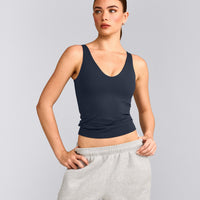 SoftMotion™ Scoop Neck Tank Top with Grey Logo | True Blue
