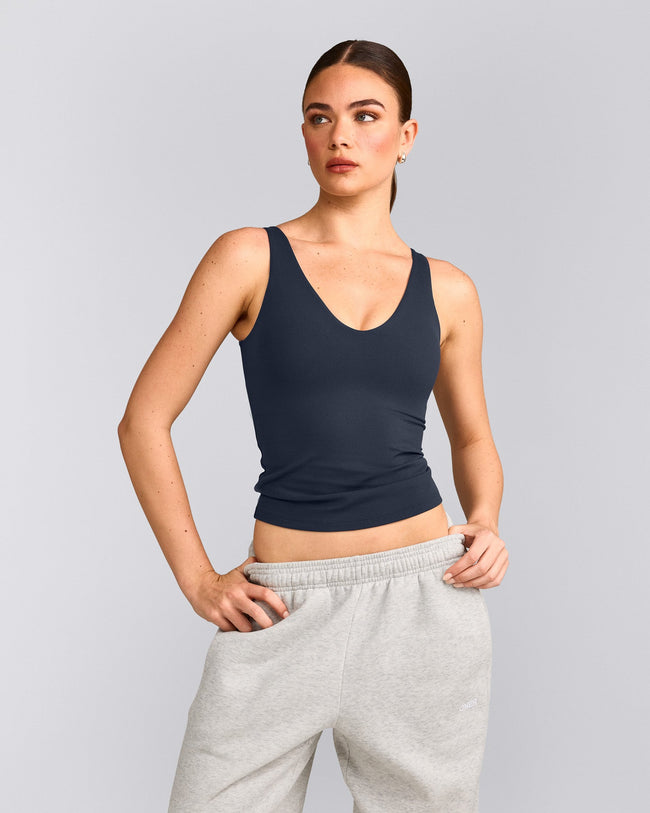 SoftMotion™ Scoop Neck Tank Top with Grey Logo | True Blue